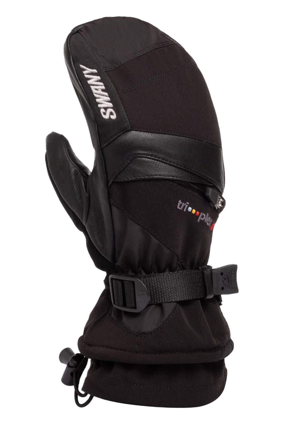 black mitten with Swany brand logo