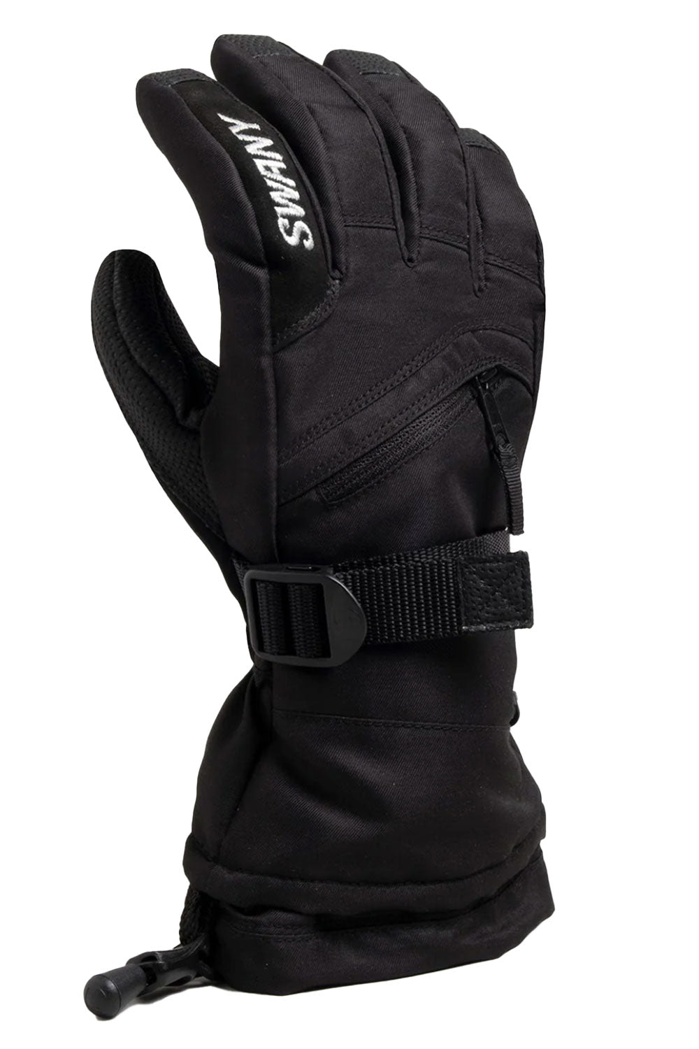 Black glove with a buckle on a white background