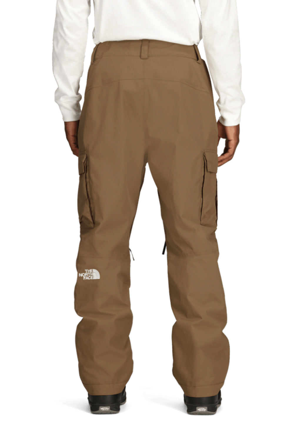 Brown cargo snow pants with a brand logo on a white background