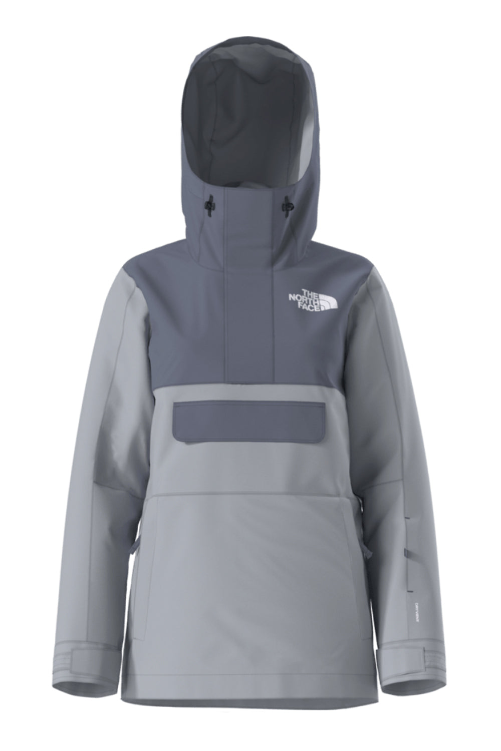 Gray hooded jacket with The North Face logo on a white background