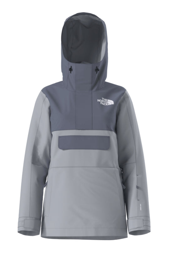 Gray hooded jacket with The North Face logo on a white background