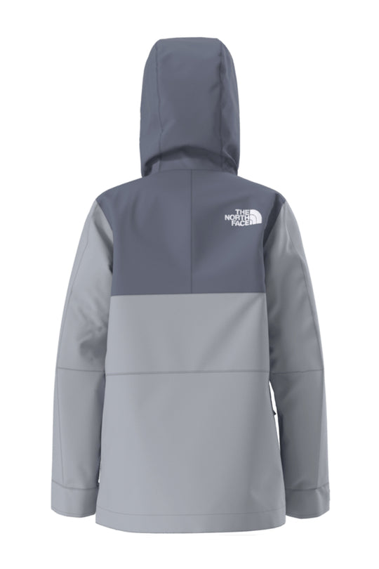 Gray and navy jacket with The North Face logo on a white background
