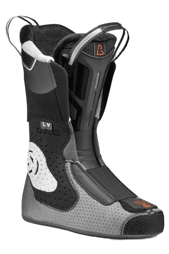 Gray and black boot with brand logo on a white background