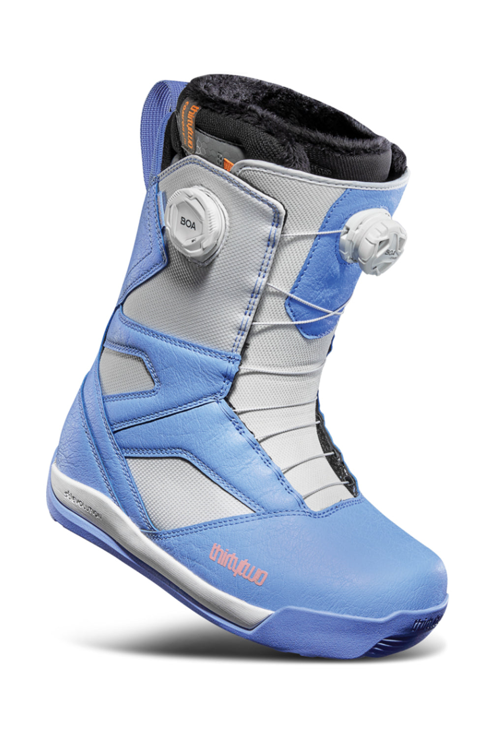women's ThirtyTwo STW double boa snowboard boot, white and blue