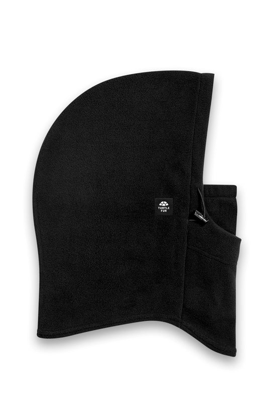 Black balaclava with a brand logo on a white background