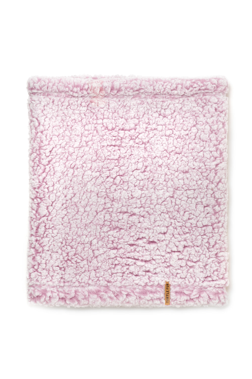 Pink neck gaiter with a brand logo on a white background