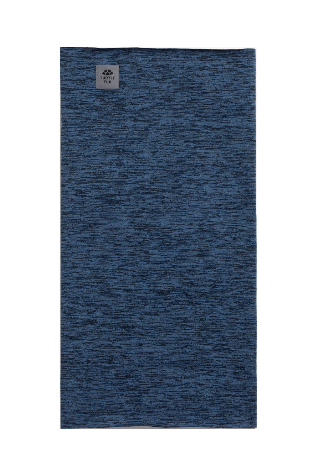 Blue neck gaiter with a brand logo on a white background