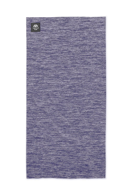 Purple neck gaiter with a brand logo on a white background
