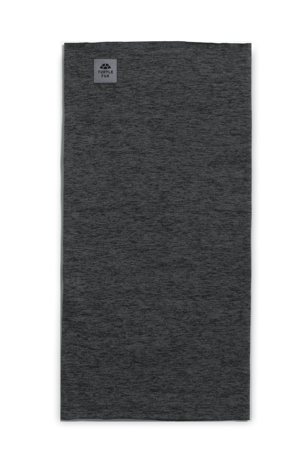 Dark gray neck gaiter with a brand logo on a white background