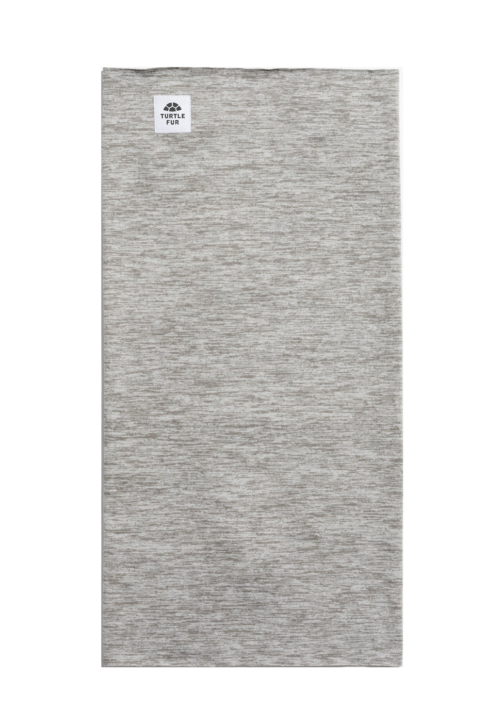 Gray neck gaiter with a brand logo on a white background