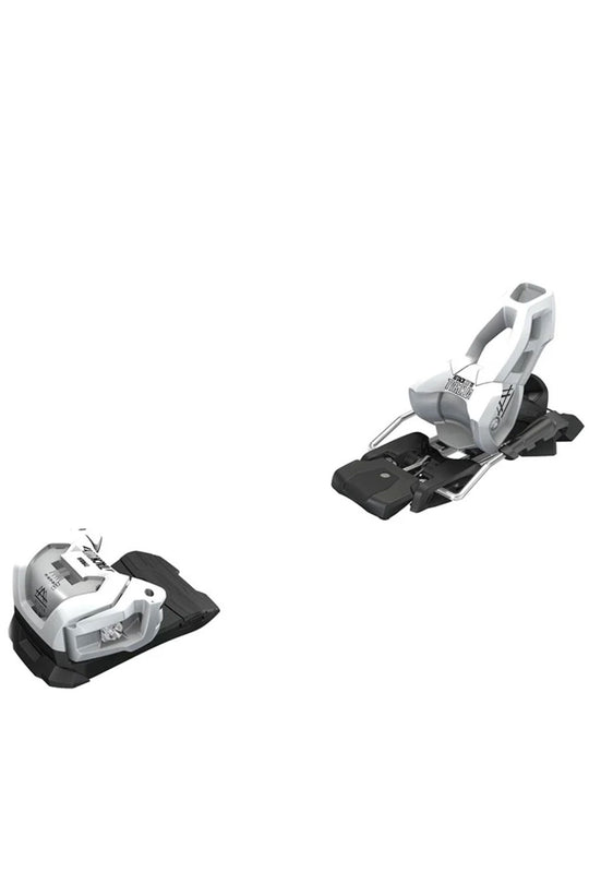 Pair of ski bindings on a white background