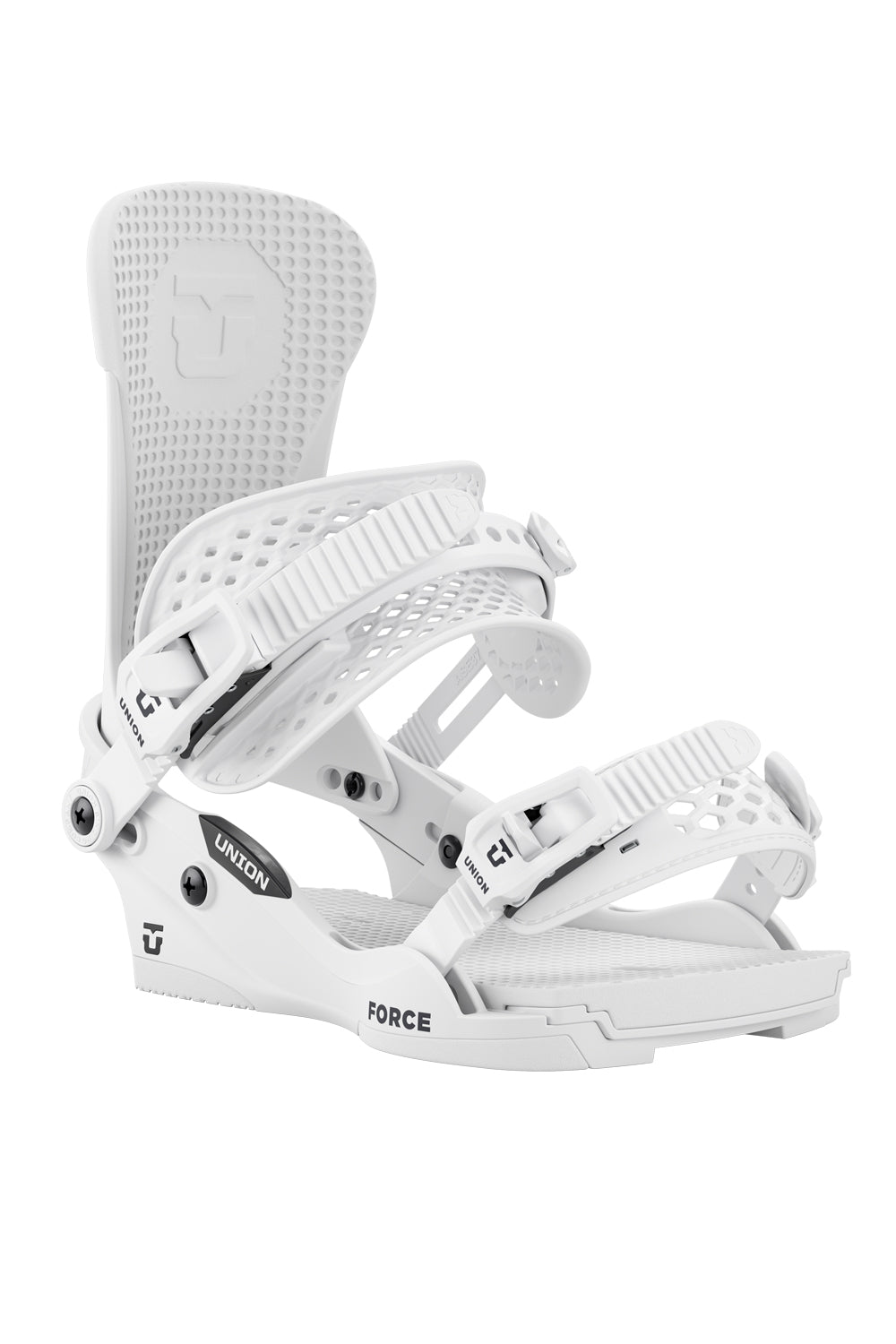 White snowboard binding on a white background