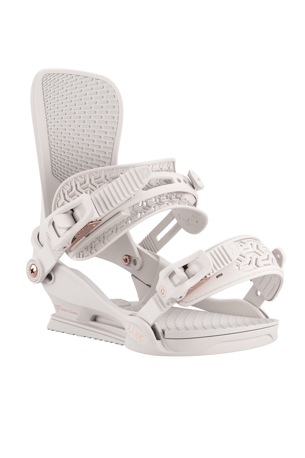 White snowboard binding on a white background