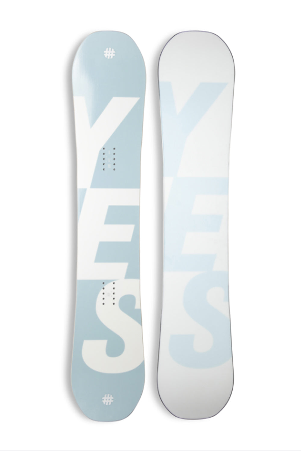 women's Yes Basic snowboard, powder blue and white