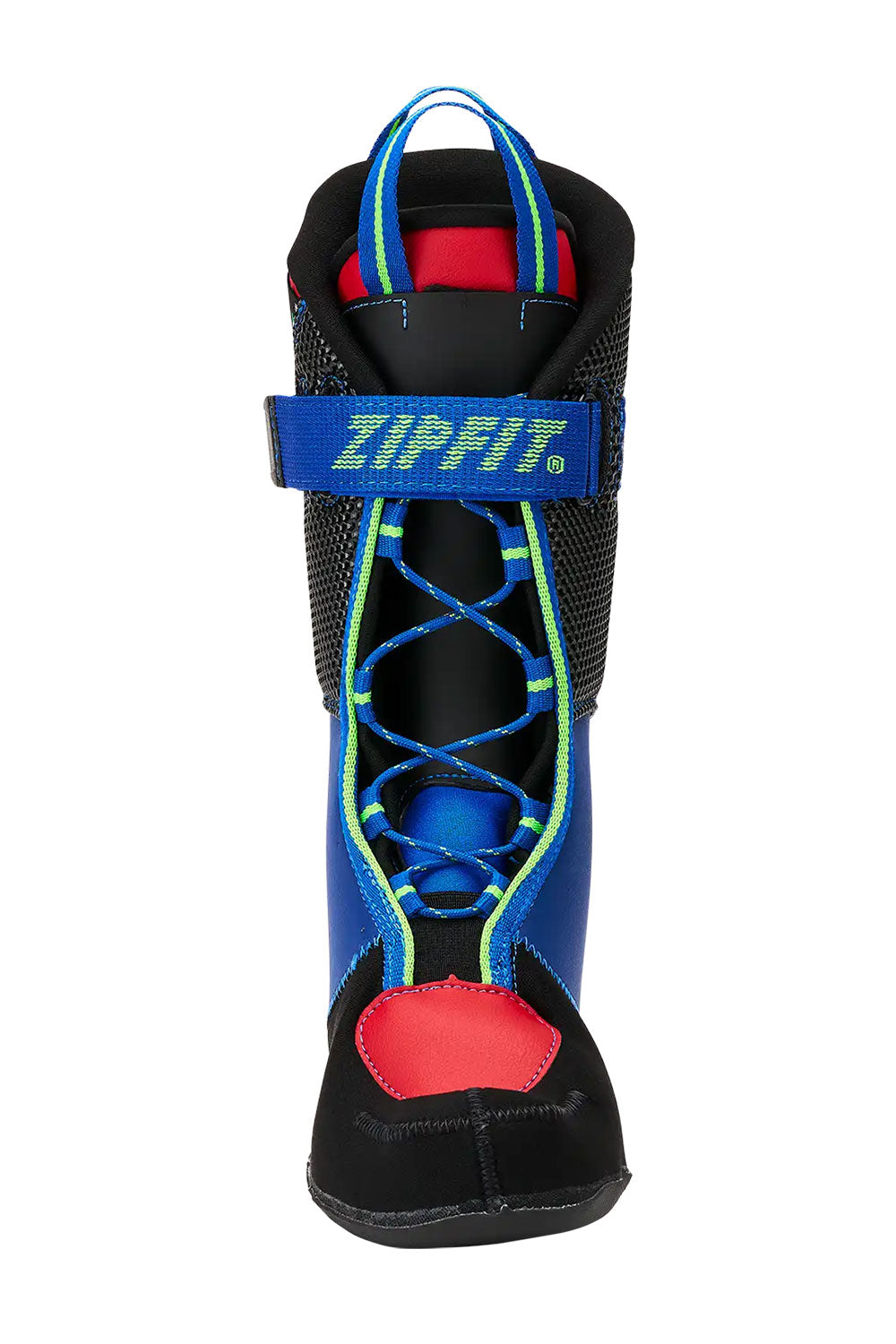 Black and blue ski boot liner with red accents and 'Zipfit' branding on a white background