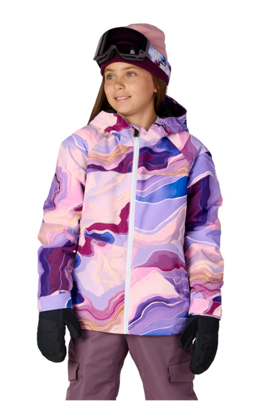 Person wearing a colorful jacket with a white background
