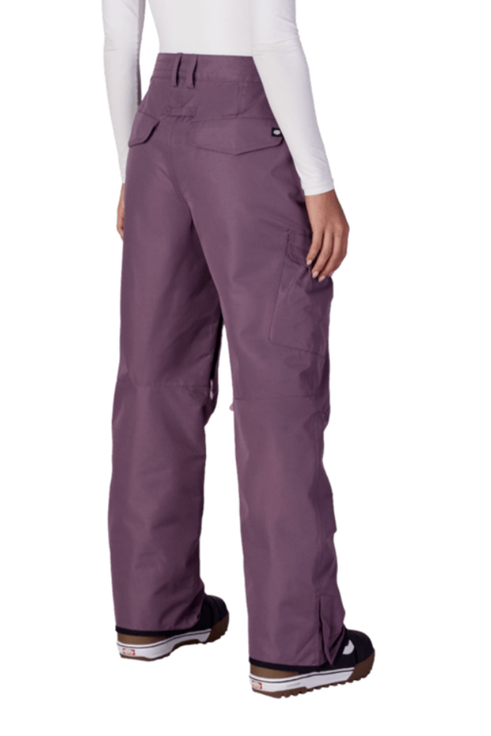 Purple pants worn by a person on a white background