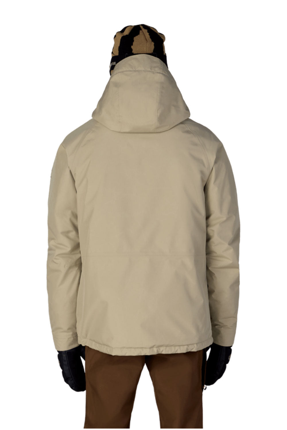 Beige winter jacket with a hood on a white background