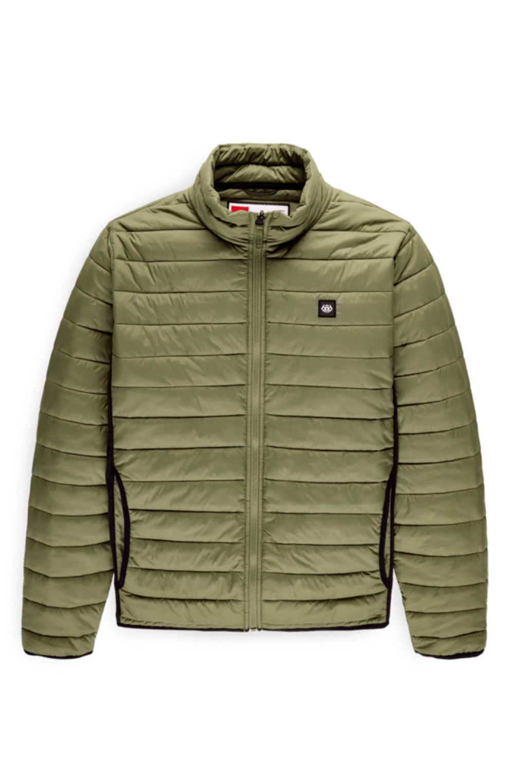 Green puffer jacket on a white background