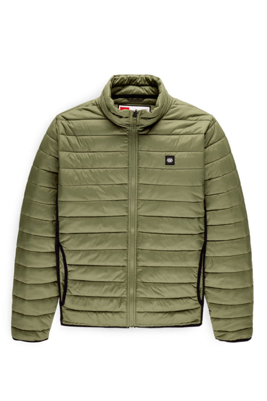 Green puffer jacket on a white background