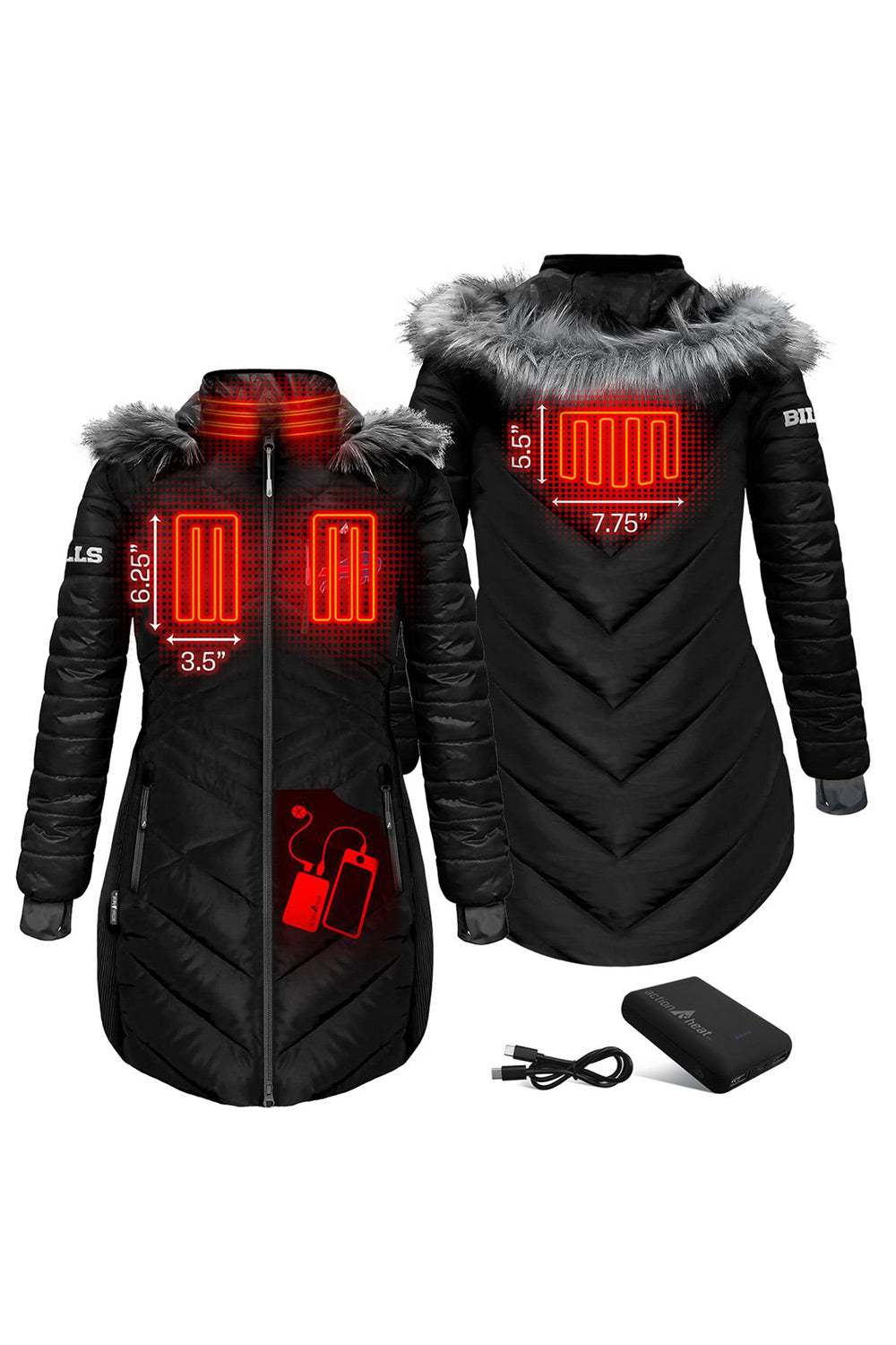 Action Heat Buffalo Bills 5V Long Puffer - Women's - 26/27