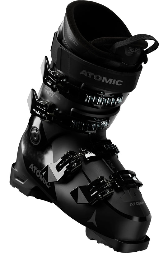 Black Atomic ski boot on a white background