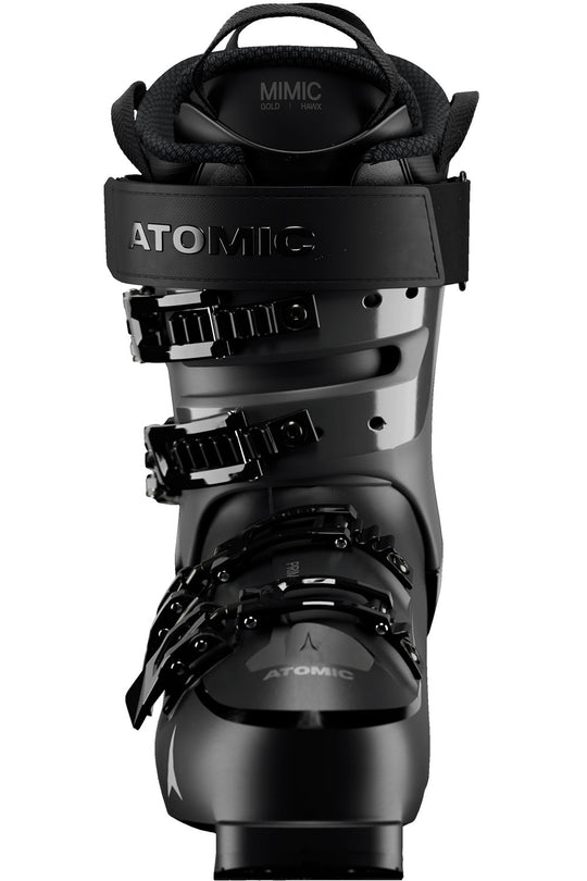 Black Atomic ski boot on a white background