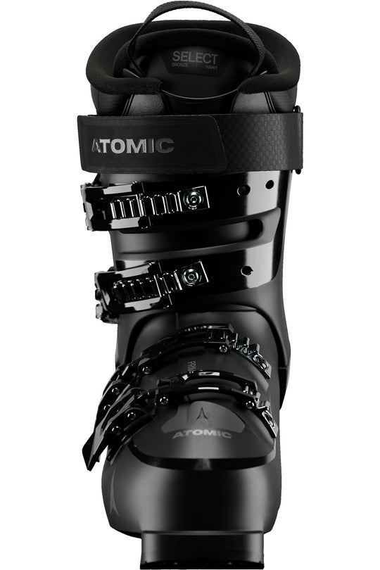 Black Atomic ski boot on a white background