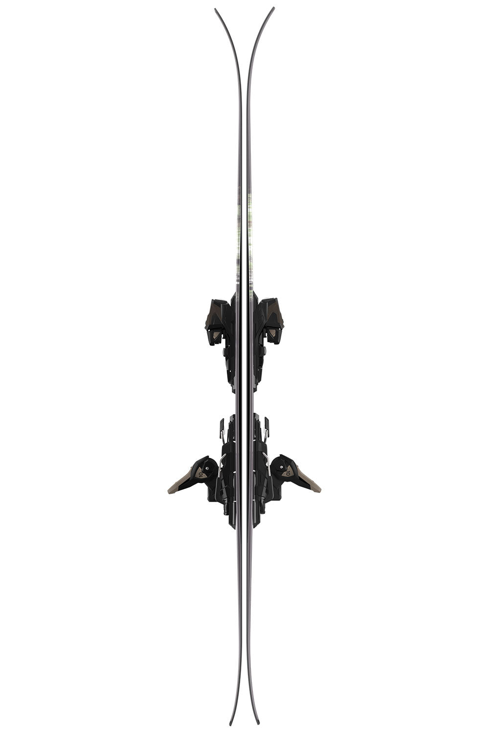 Pair of skis with bindings on a white background
