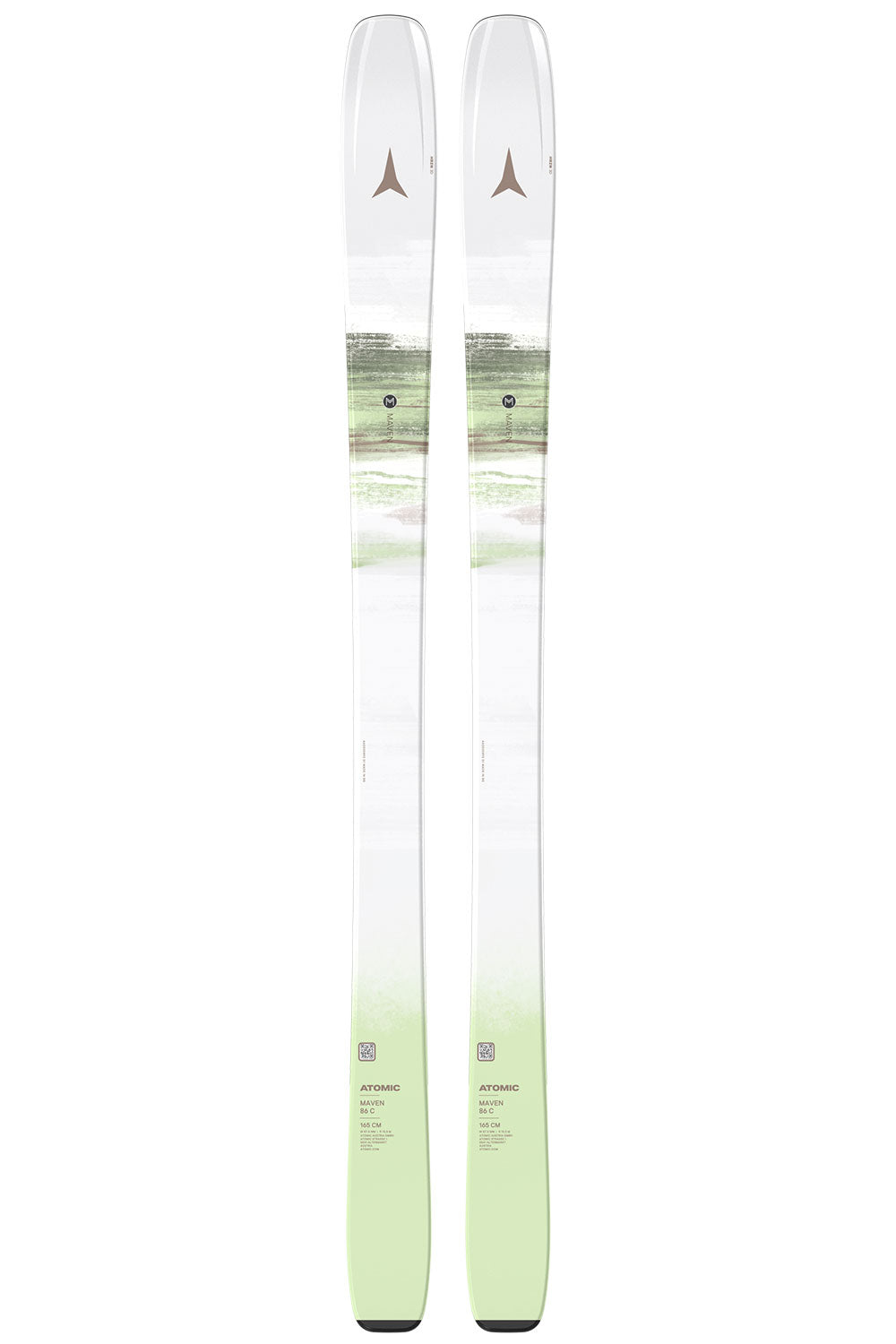 Two skis with a gradient design from white to green on a white background