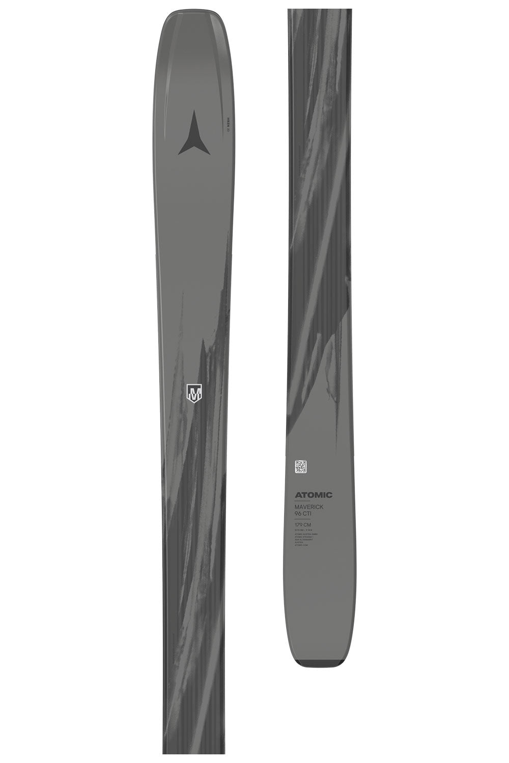 Gray ski with branding on a white background