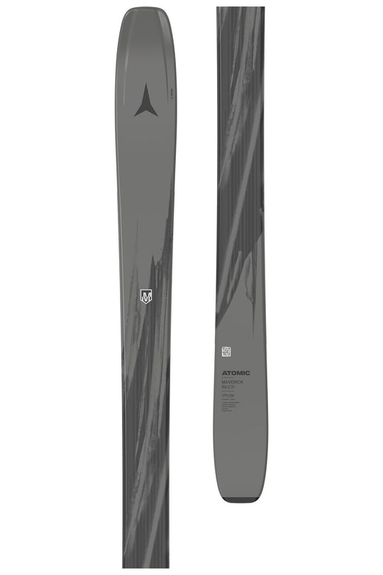 Gray ski with branding on a white background