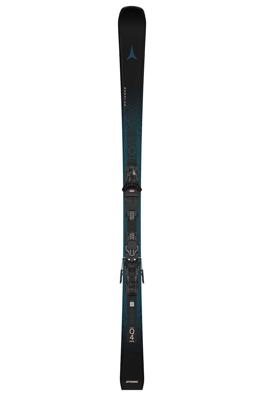 Black ski with blue accents on a white background