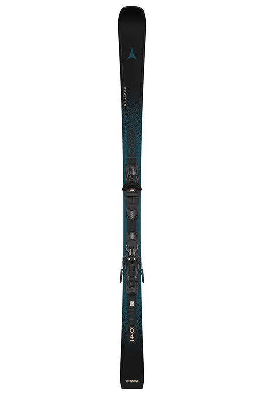 Black ski with blue accents on a white background