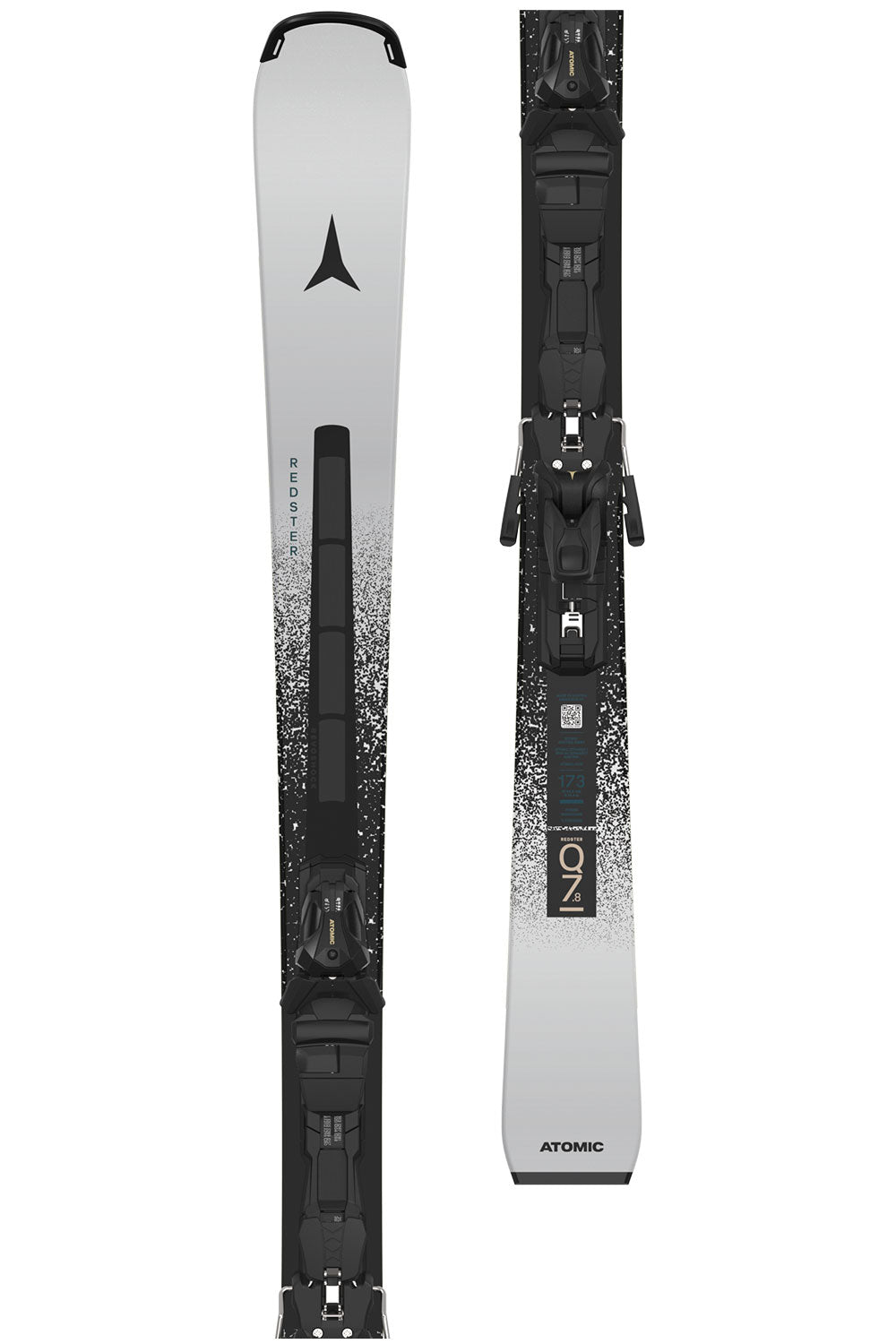 Pair of skis with bindings on a white background