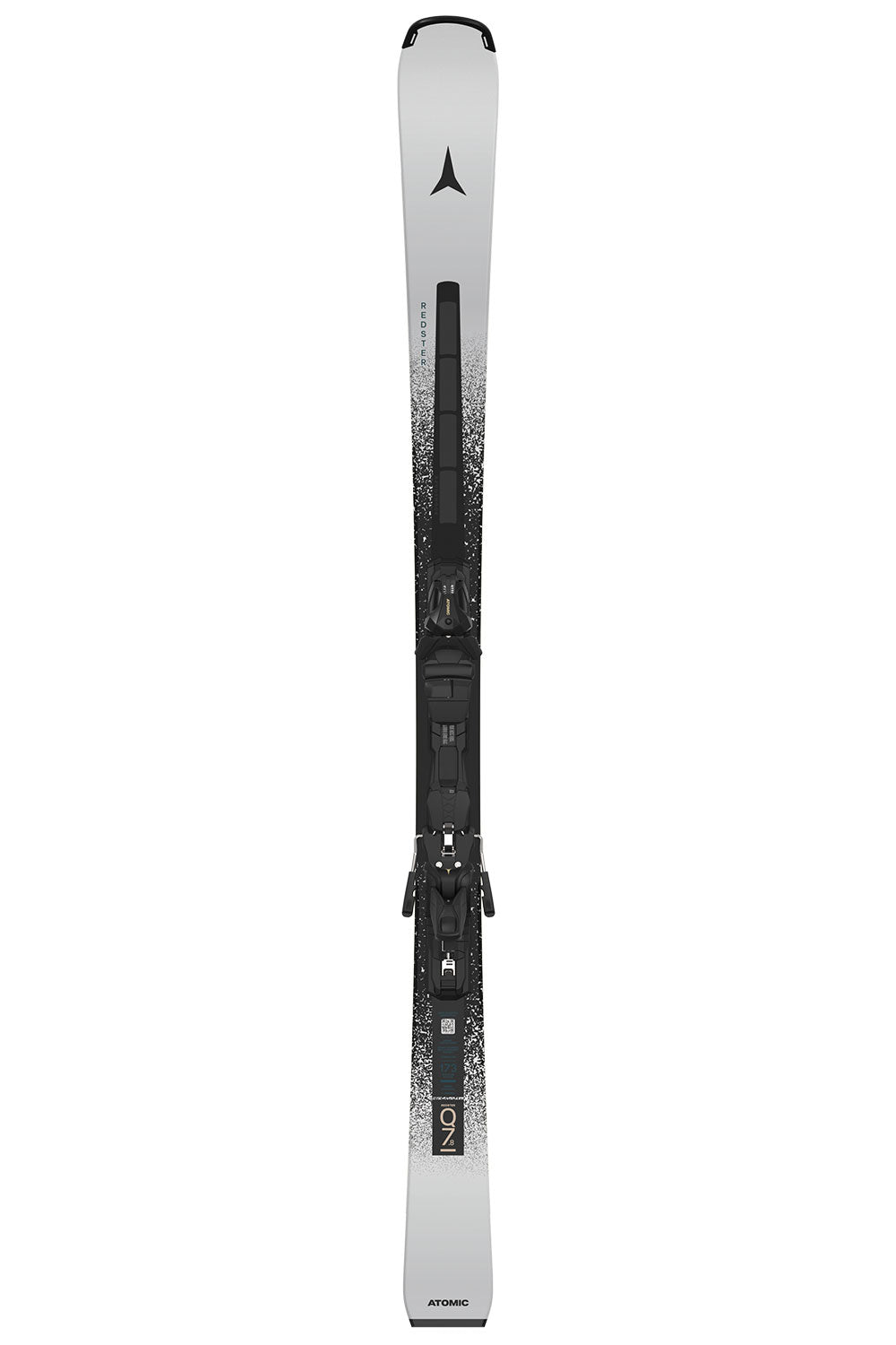 Ski with black and white design on a white background
