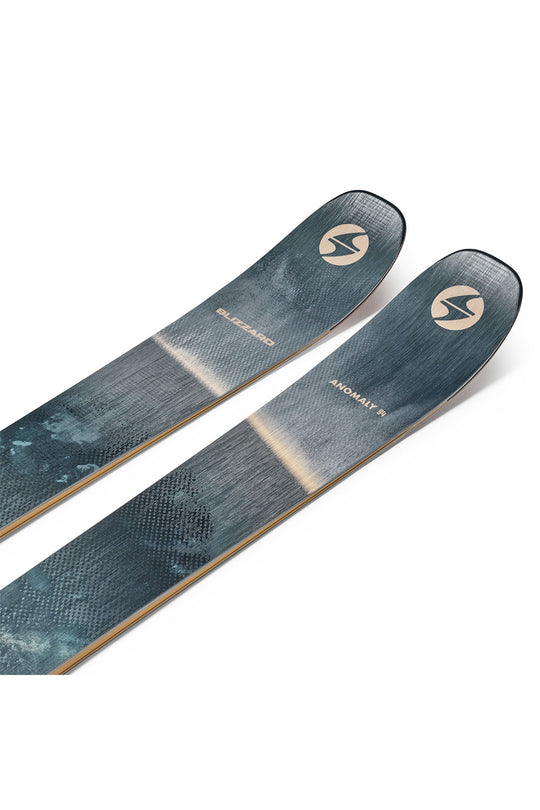 Two skis with a brand logo on a white background