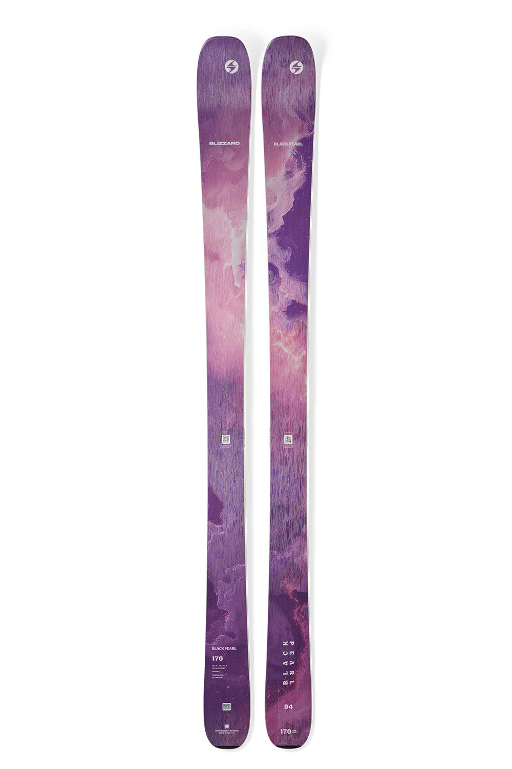 Pair of purple skis with a gradient design on a white background