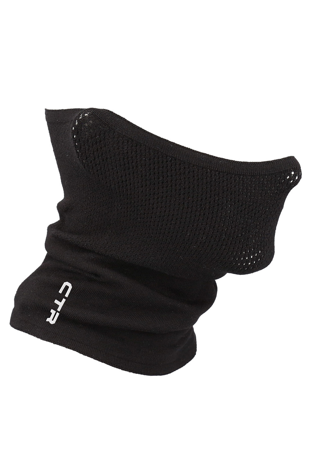 A black knit neck gaiter with a white CTR logo printed on the lower left side, displayed against a solid white background.