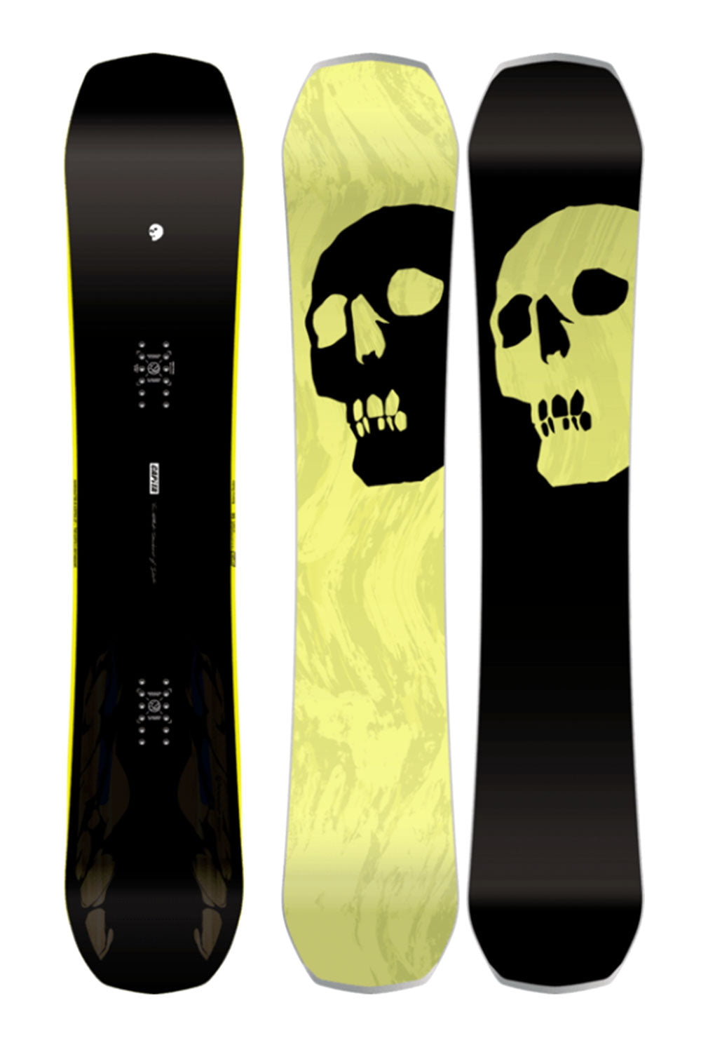 Snowboard with skull design on a white background