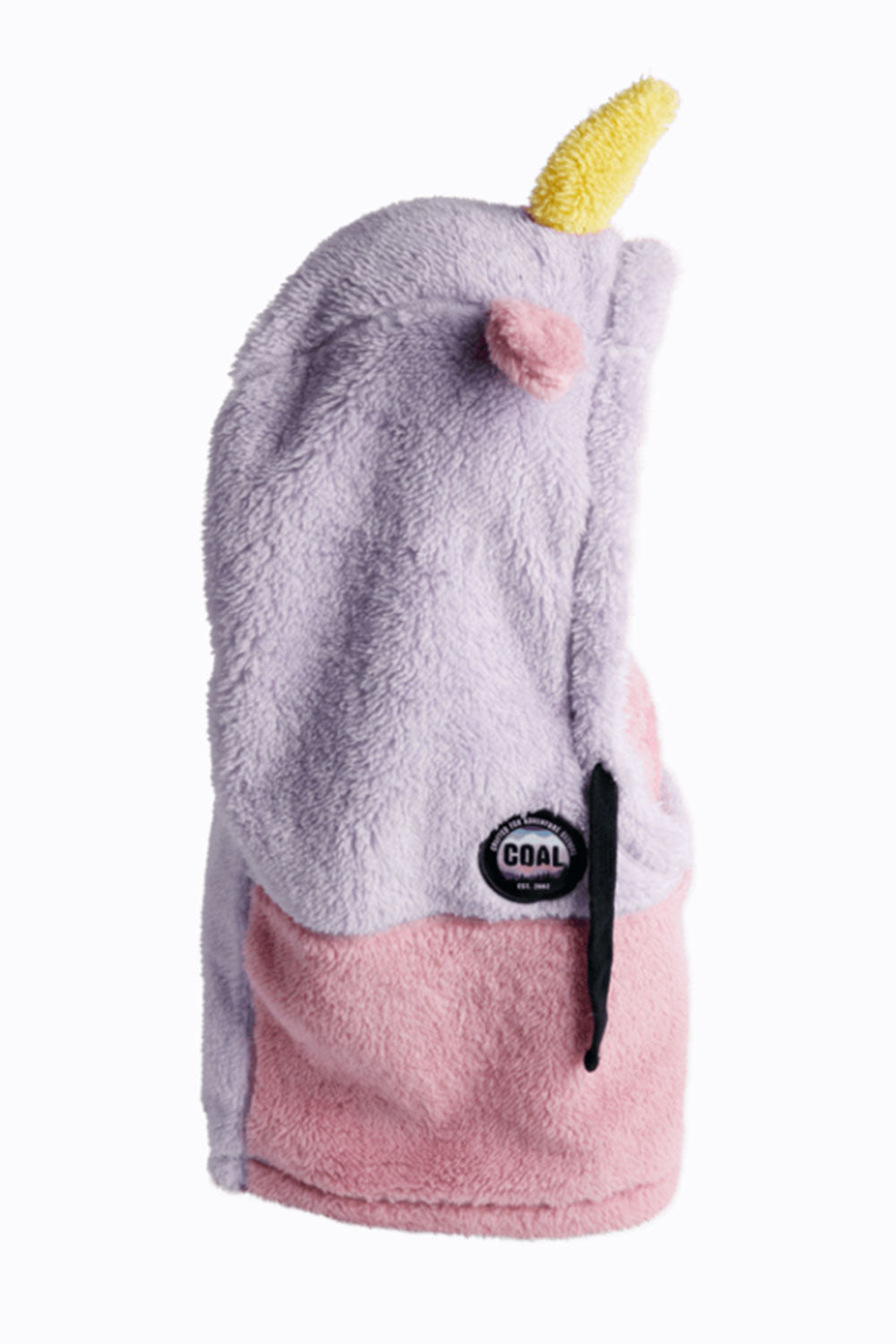 Unicorn-shaped hood with pink body and gray back, featuring a visible brand logo on a white background.