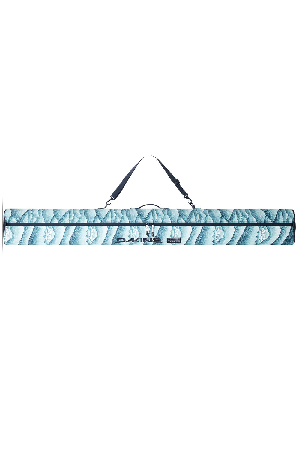 A light blue ski sleeve bag with black straps and a black logo, shown horizontally against a plain white background.