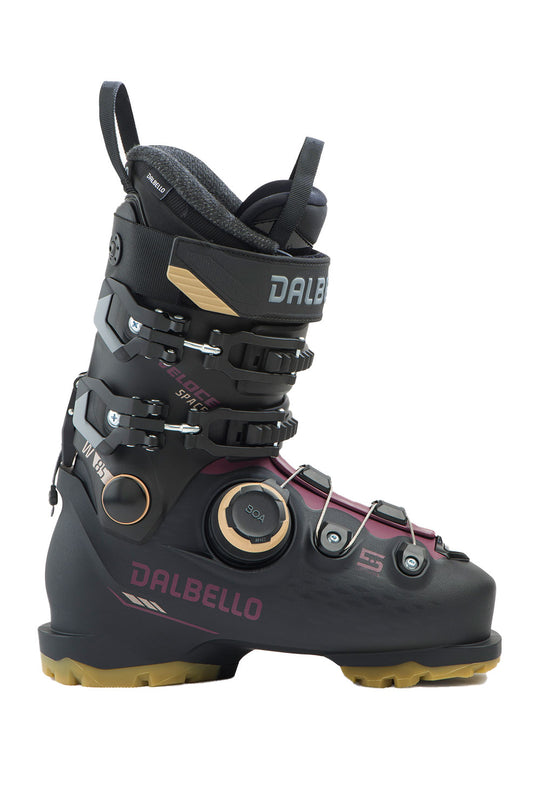 Black Dalbello ski boot on a white background