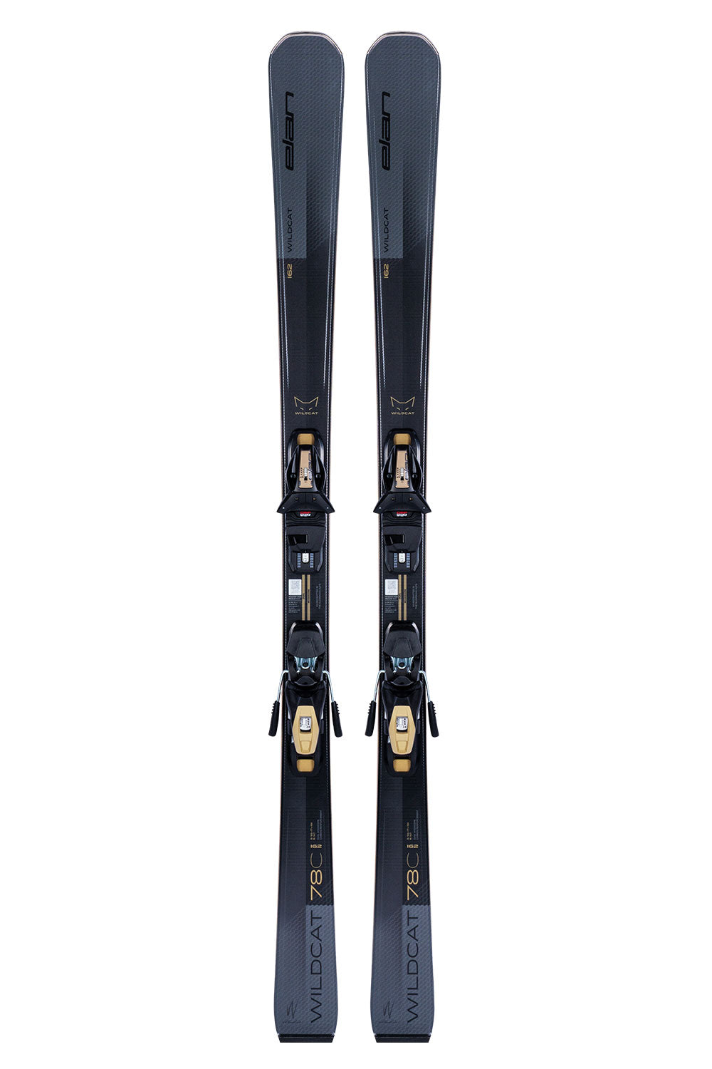 Pair of skis with bindings on a white background