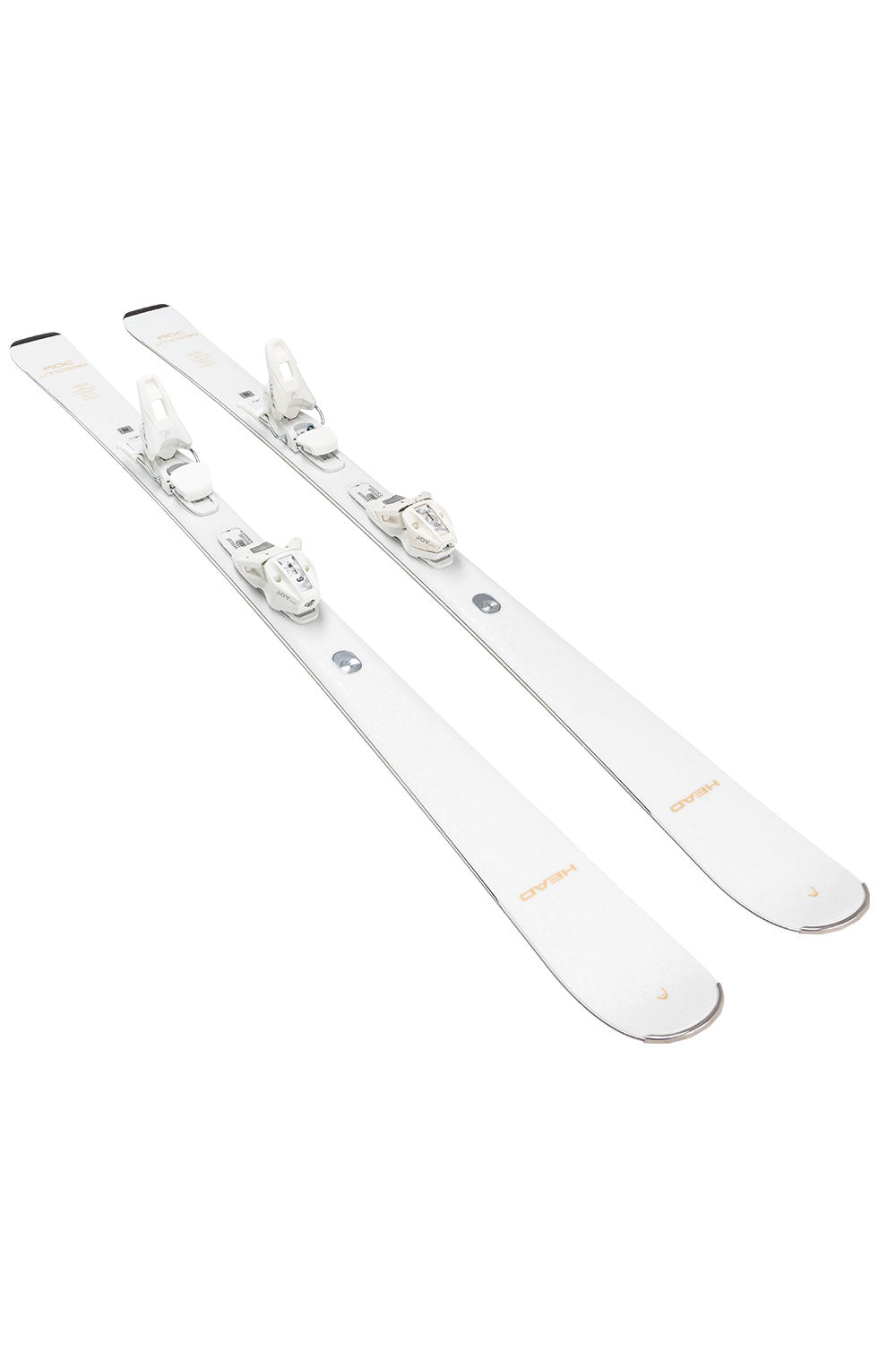 White skis with bindings on a white background