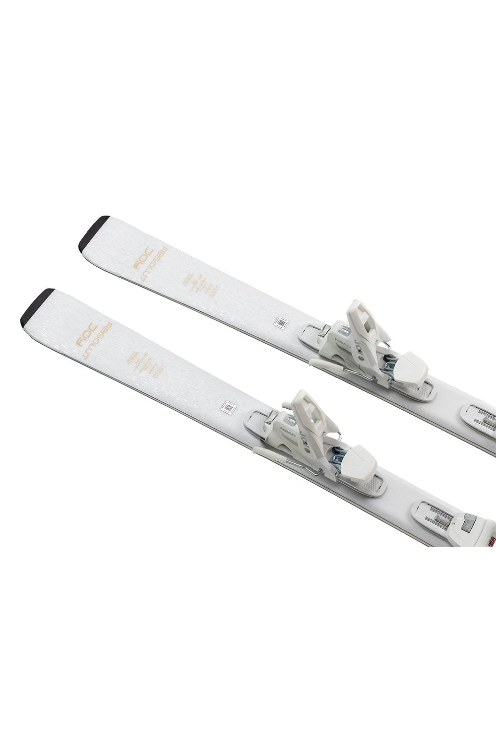 White skis with bindings on a white background