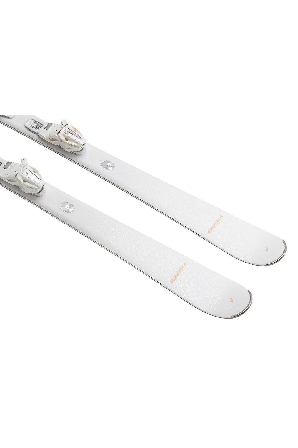 White skis with bindings on a white background