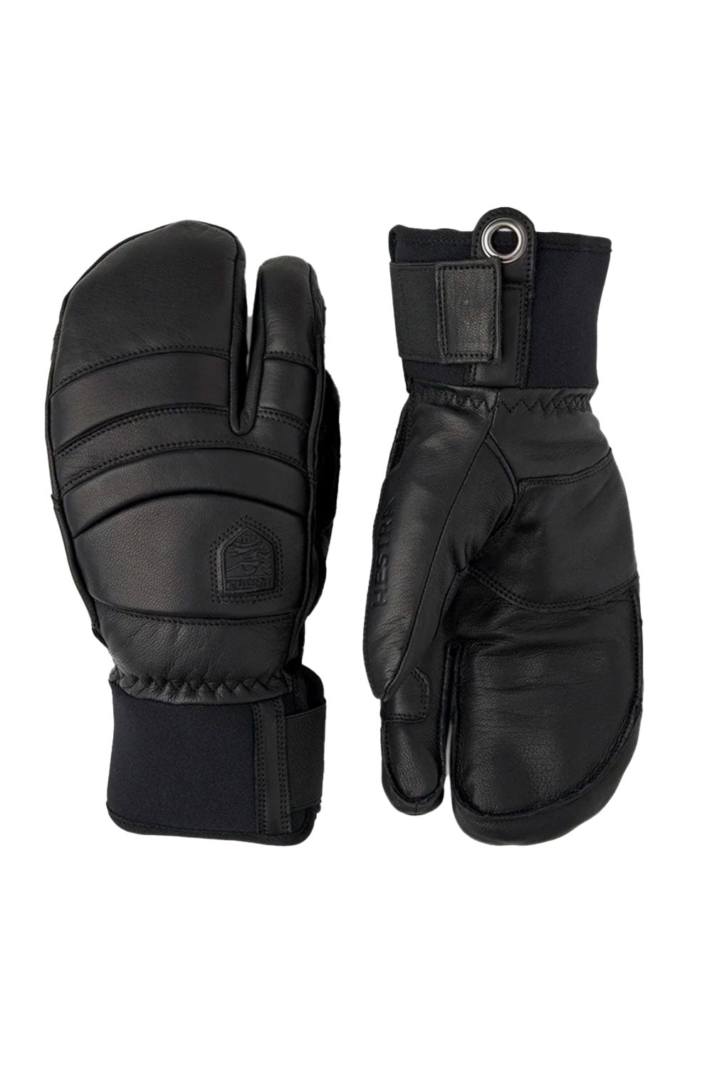 Pair of black leather gloves on a white background