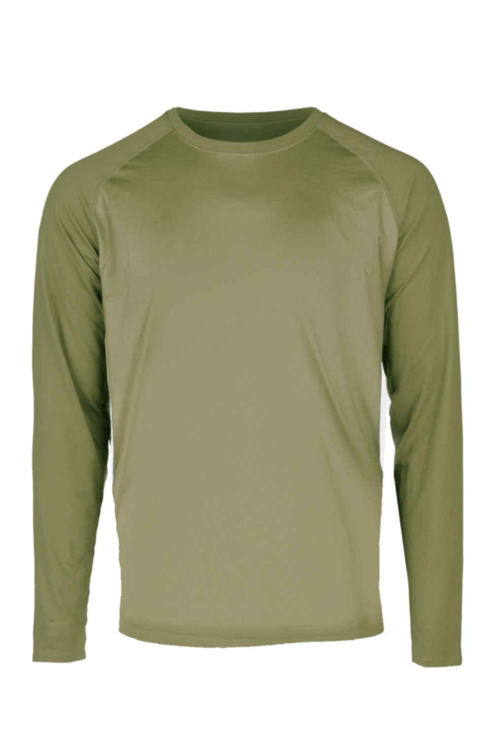 Olive green long-sleeve shirt on a white background