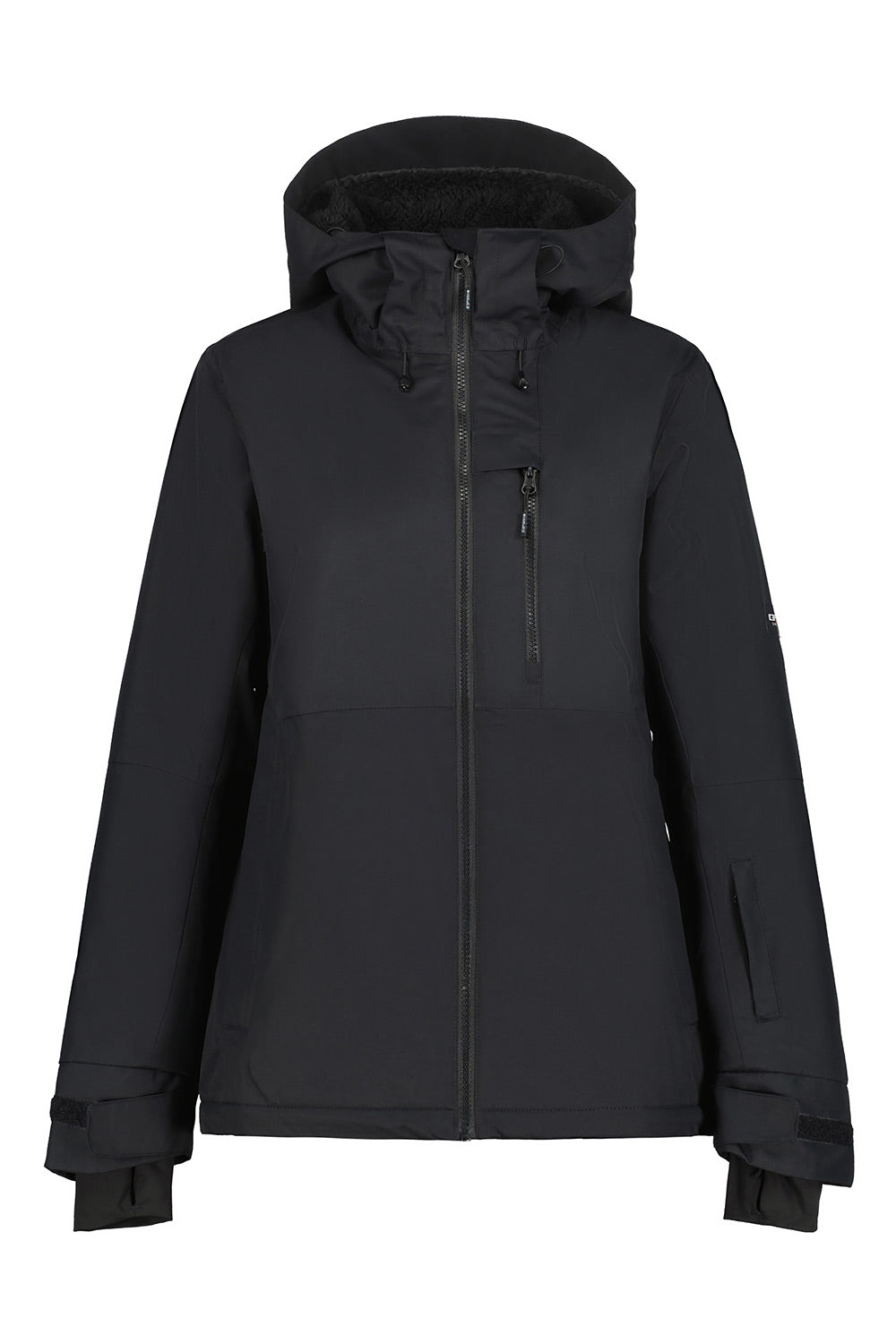 Black jacket with a brand logo on a white background